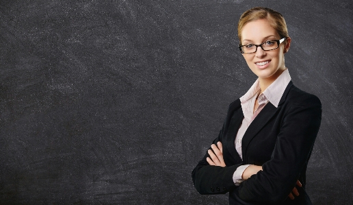 Blackboard business woman professional suit Photo