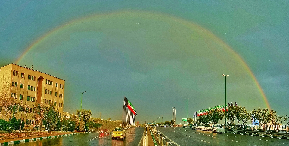 Rainbow blue sky after rain tehran