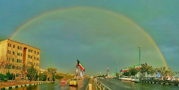 Rainbow blue sky after rain tehran Photo