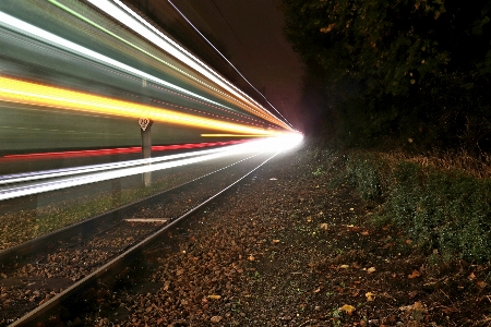 Light trail tram track train night shot Photo