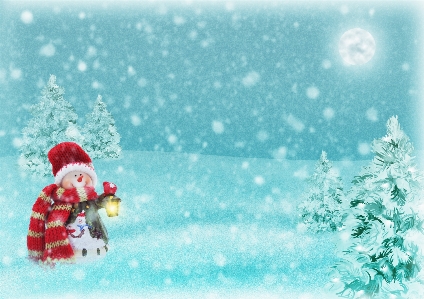 Christmas motive card snowman snowy landscape Photo