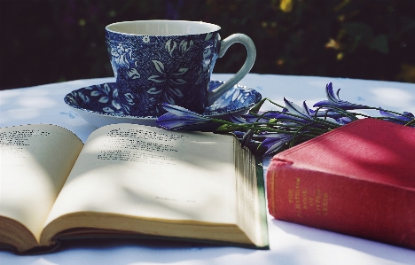 Photo Thé tasse à livres poésie