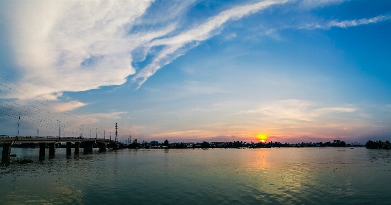 川 空 地平線 水 写真