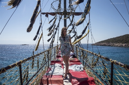 Girl ship storm wind Photo