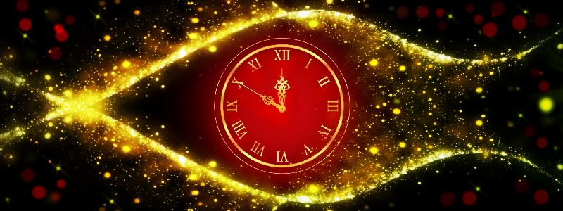 New year clock banner year's greetings Photo