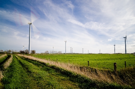 Sky wind turbine green grassland Photo