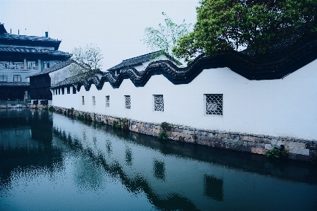 Chinese architecture water reflection waterway Photo