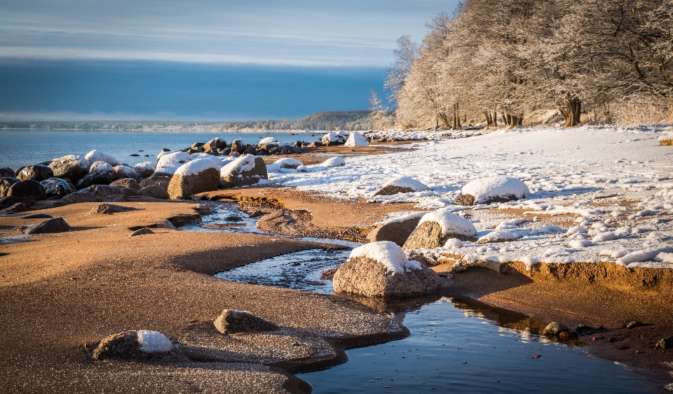 Water winter shore rock