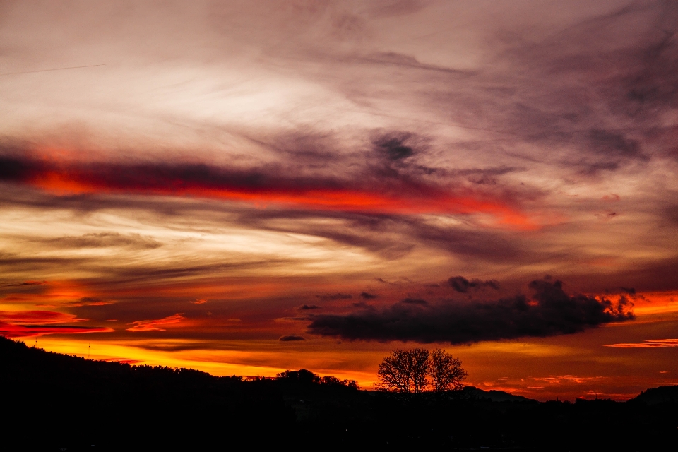 Sky afterglow red at morning cloud