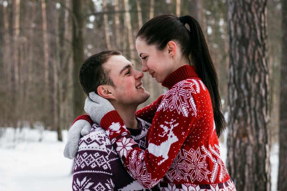 People photograph snow red