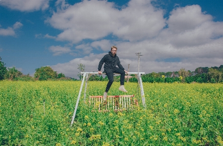 People in nature field rapeseed mustard plant Photo