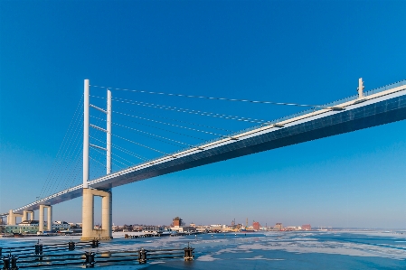 Cable stayed bridge extradosed blue Photo