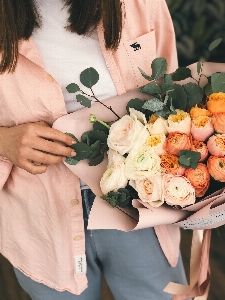 写真 花束 桃 黄色 写真