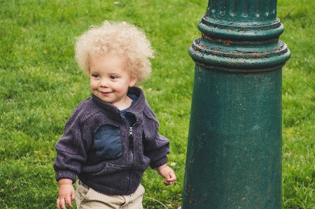 Green grass child water Photo