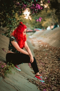 People in nature hair pink red Photo