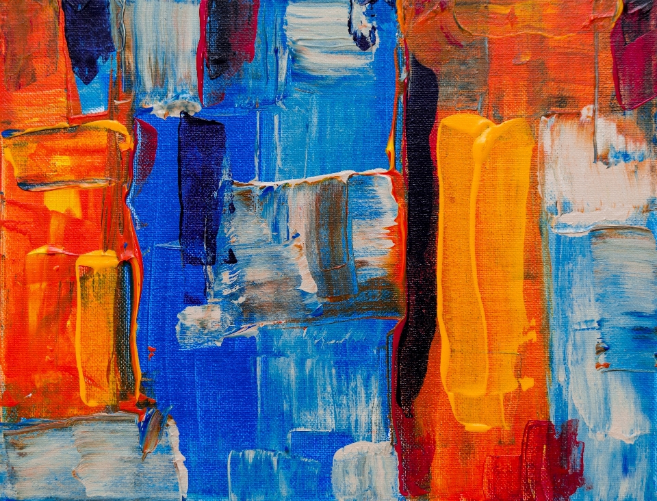 Blue modern art painting orange