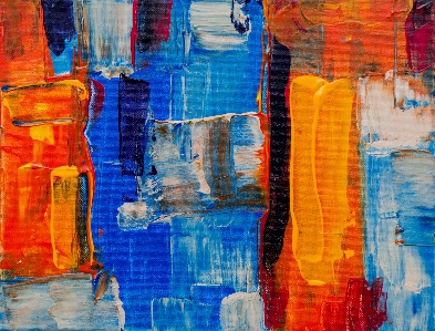 Blue modern art painting orange Photo