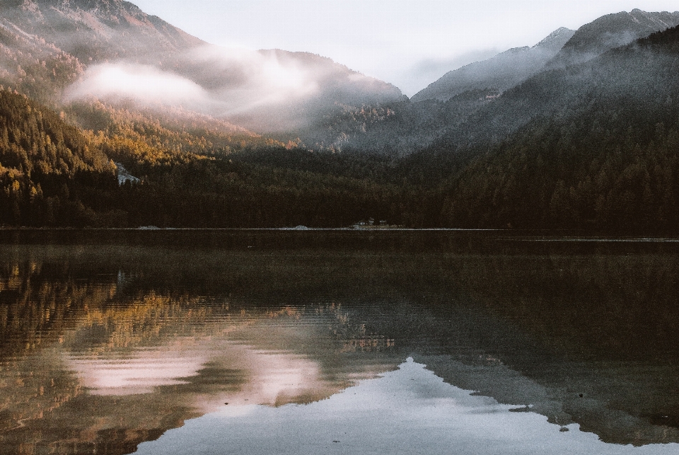 Body of water reflection nature highland