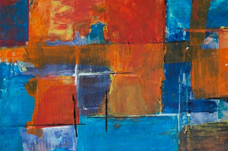 Blue modern art painting orange Photo