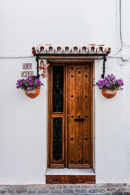 Porte mur rose fenêtre