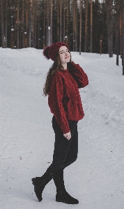 Snow winter red clothing Photo