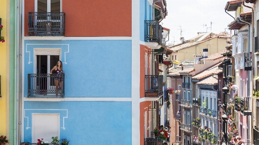 Neighbourhood blue town facade Photo