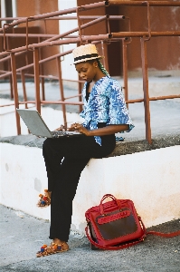 Street fashion red jeans Photo