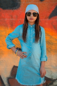 Blue clothing orange turquoise Photo