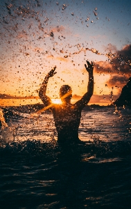 People in nature water sky reflection Photo