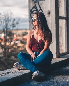 Blue photograph sitting beauty Photo