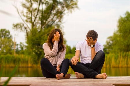 Photograph people sitting emotion Photo