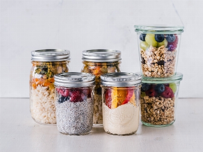 Food storage containers mason jar meal breakfast Photo