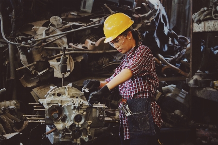 Blue collar worker engineer metal art Photo