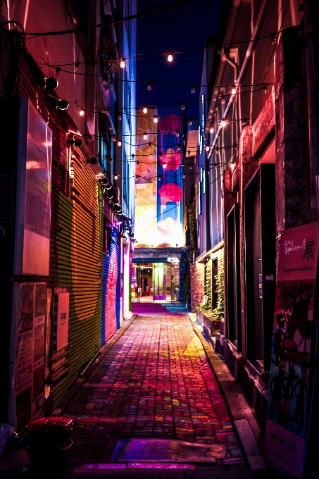 Alley night blue red