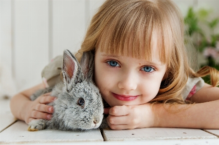 Rabbit domestic rabbits and hares child Photo