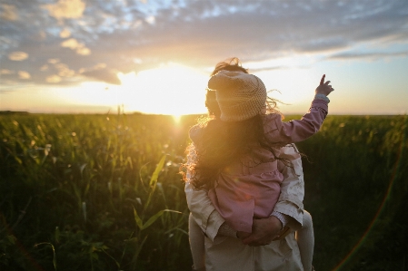 People in nature sky backlighting sunlight Photo