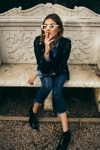 Eyewear blue jeans clothing Photo