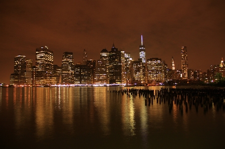 New york city hudson river night manhattan Photo