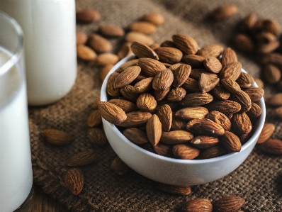 Almond milk bottle bowl Photo