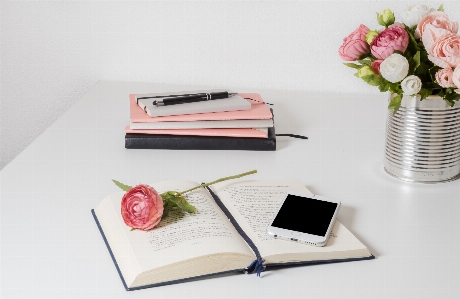 Geldbörse rosa schreibtisch künstliche blume
 Foto