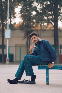 Blue photograph sitting street fashion Photo