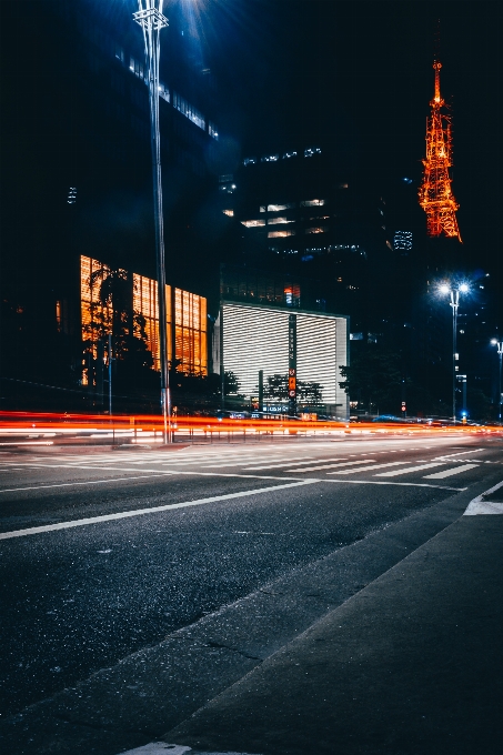 Night sky light road