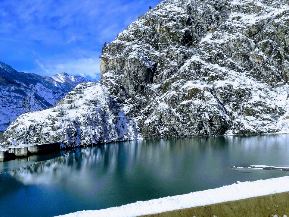 Snow lake alps france