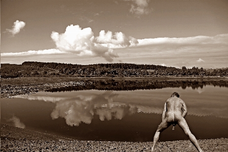 Male nude sky photograph Photo