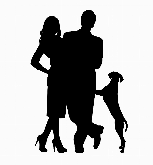 Man woman dog silhouette