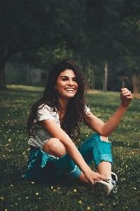 Girl people in nature hair green Photo