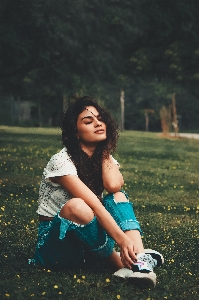 Girl people in nature green photograph Photo