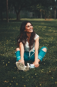 Girl people in nature hair green Photo