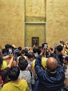 Louvre people smartphone crowd Photo