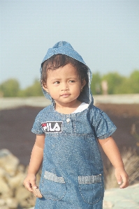 Child blue denim skin Photo